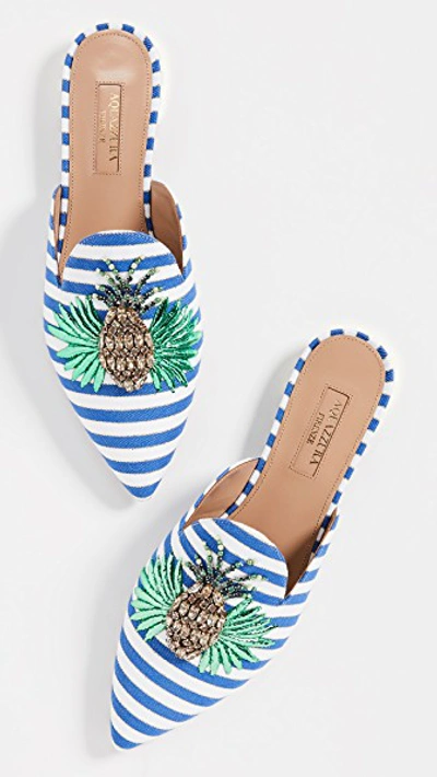 Shop Aquazzura Pineapple Flats In Blue/white