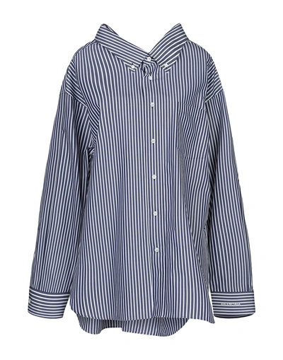 Shop Balenciaga Striped Shirt In Dark Blue