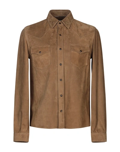 Shop Saint Laurent Solid Color Shirt In Camel