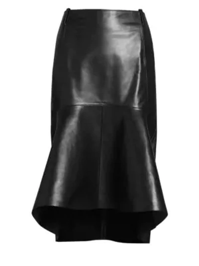 Shop Balenciaga Women's Peplum-hem Leather Skirt In Noir