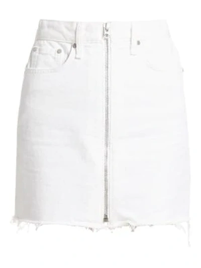 Shop Rag & Bone Anna Zip-front Raw Hem Denim Mini Skirt In White