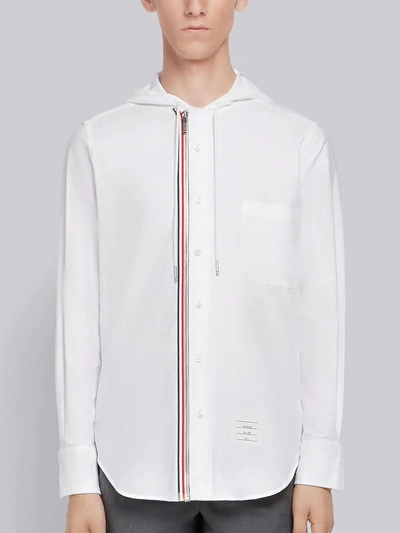 Shop Thom Browne White Oxford Hooded Zip-front Shirt