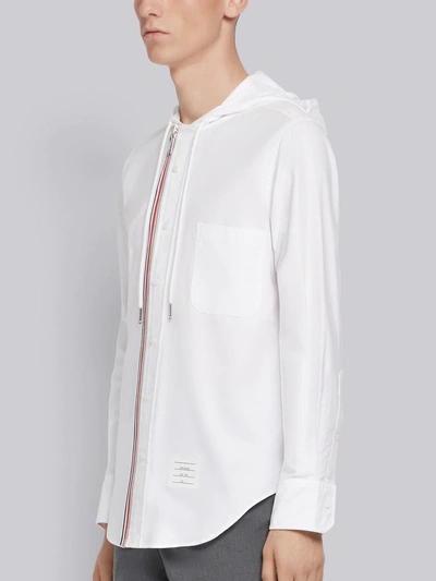 Shop Thom Browne White Oxford Hooded Zip-front Shirt