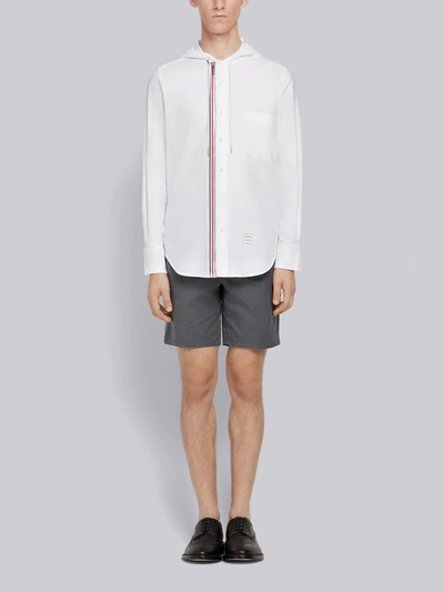 Shop Thom Browne White Oxford Hooded Zip-front Shirt