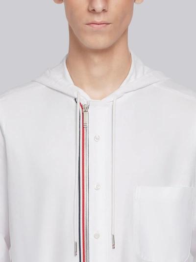 Shop Thom Browne White Oxford Hooded Zip-front Shirt