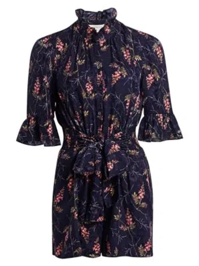 Shop Rebecca Taylor Ivie Floral Silk-blend Romper In Navy Combo