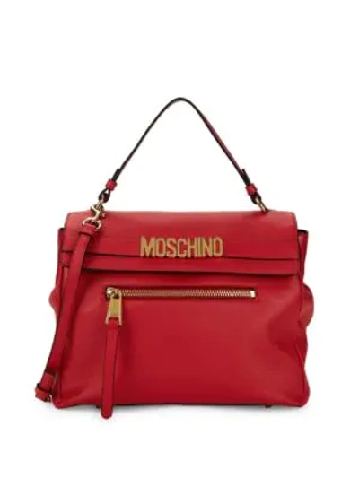 Shop Moschino Logo Leather Crossbody Bag In Red