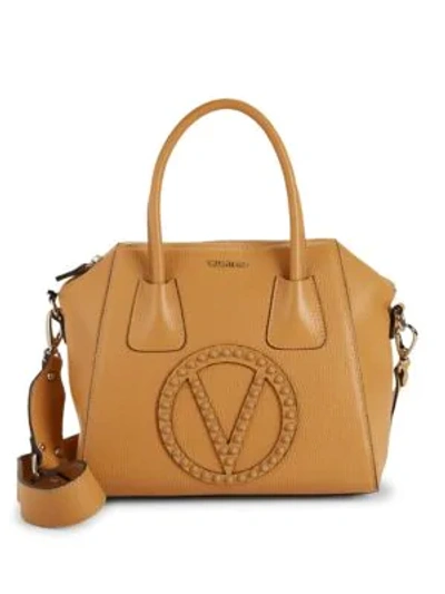 Shop Valentino By Mario Valentino Minimi Rockstud Logo Pebbled-leather Satchel In Cookie