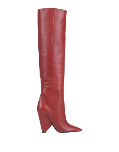 Shop Saint Laurent Woman Knee Boots Red Size 11 Soft Leather