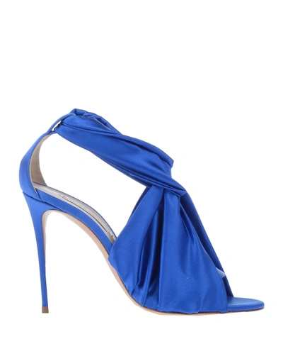 Shop Casadei Woman Sandals Bright Blue Size 6 Textile Fibers