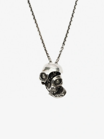 Shop Alexander Mcqueen Divided Skull Pendant In Silver