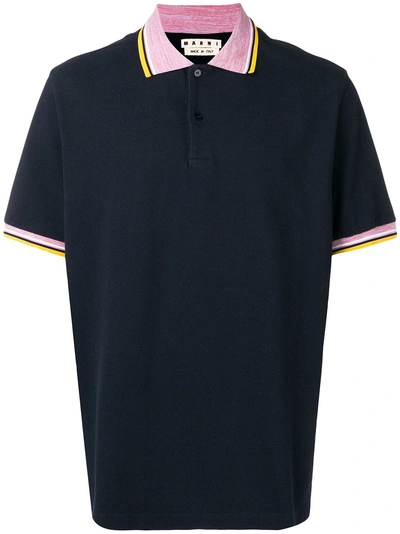 Shop Marni Contrast Collar Polo Shirt - Blue