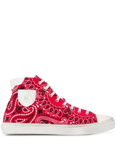 SAINT LAURENT BEDFORD BANDANA PRINT HI-TOP SNEAKERS - 红色