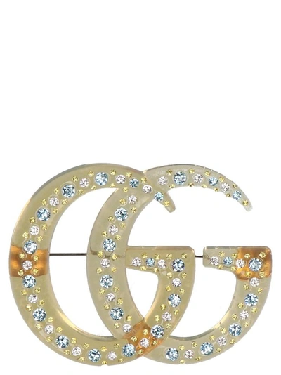 Shop Gucci Double G Crystal Embellished Brooch In Multi