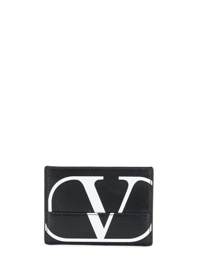 Shop Valentino Garavani Contrasting Logo Card Holder - Black