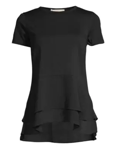 Shop Michael Michael Kors Solid Woven Double Hem Top In Black