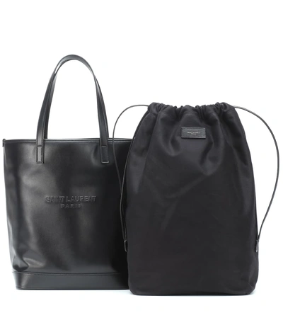 Shop Saint Laurent Teddy Leather Bucket Bag In Black