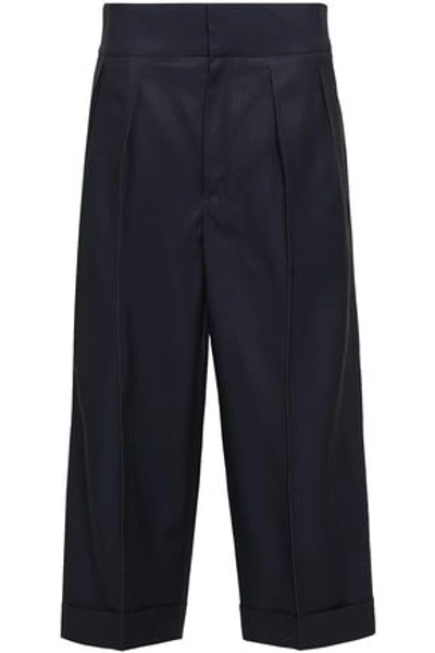 Shop Marni Woman Cropped Wool And Silk-blend Wide-leg Pants Midnight Blue