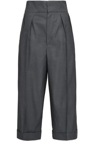 Shop Marni Woman Cropped Wool And Silk-blend Wide-leg Pants Anthracite