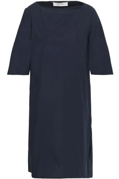 Shop Marni Woman Pleated Cotton-poplin Mini Dress Midnight Blue