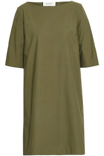Shop Marni Pleated Cotton-poplin Mini Dress In Army Green