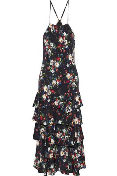 Shop Marissa Webb Woman Everleigh Tiered Floral-print Silk Crepe De Chine Midi Dress Black