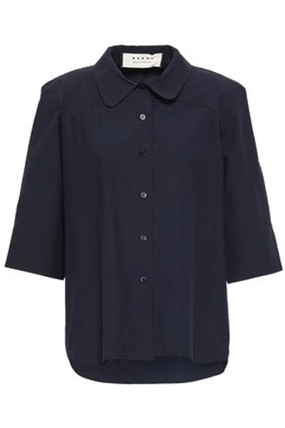 Shop Marni Woman Cotton-poplin Shirt Midnight Blue