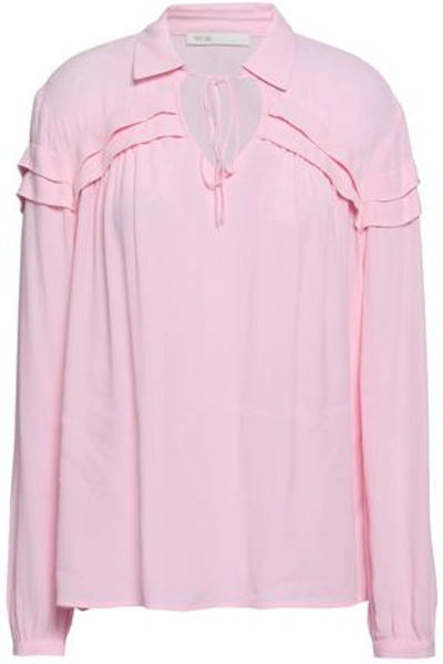 Shop Maje Ruffled Crepe Blouse In Baby Pink