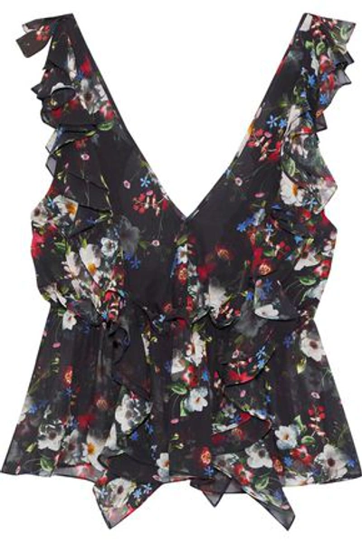 Shop Marissa Webb Viola Ruffled Floral-print Silk-georgette Top In Black