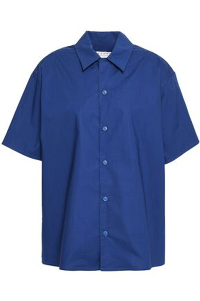 Shop Marni Gathered Cotton-poplin Shirt In Royal Blue
