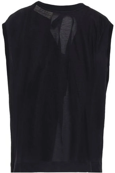 Shop Marni Bow-detailed Slub Cotton-jersey Top In Midnight Blue