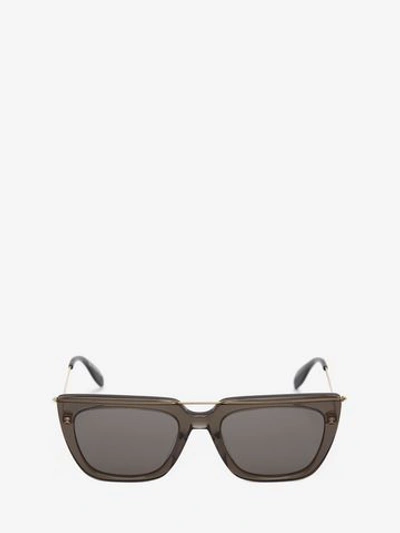 Shop Alexander Mcqueen Acetate Square Piercing Frame In Grey/silver