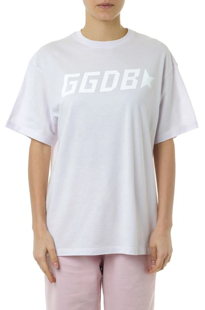 Shop Golden Goose T Shirt In Lilac Cotton With Logo Print In Basic