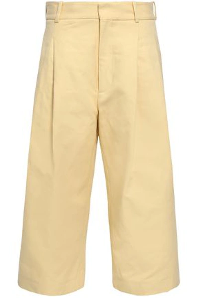 Shop Marni Woman Cropped Cotton-twill Wide-leg Pants Pastel Yellow