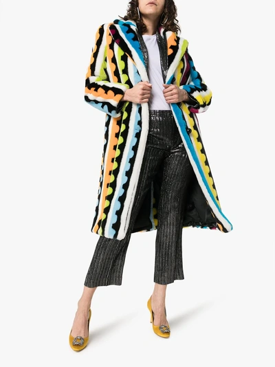 Shop Mary Katrantzou Stokes Striped Faux Fur Coat In Multicoloured