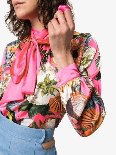 Shop Mary Katrantzou Federika Butterfly Print Tie-neck Blouse In 008 Pink