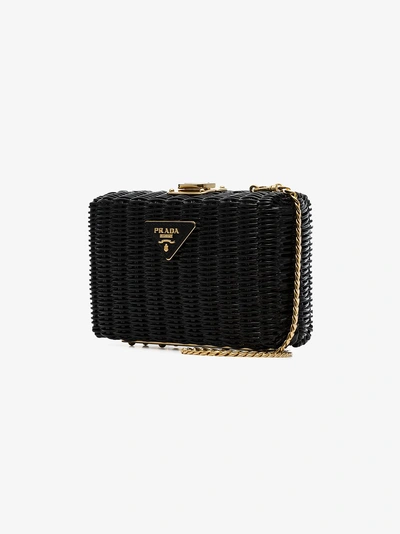 Shop Prada Black Middolino Straw Box Bag
