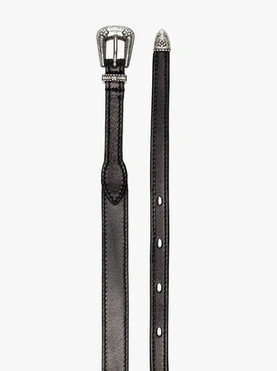 Shop Saint Laurent Double Wrap Skinny Western Belt In 1000 Black