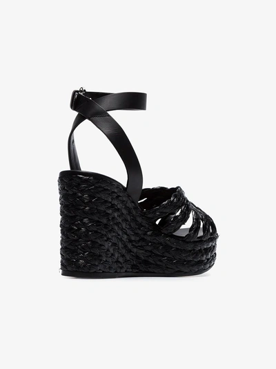 Shop Prada '105' Wedge-sandalen Aus Bast In F0002 Black