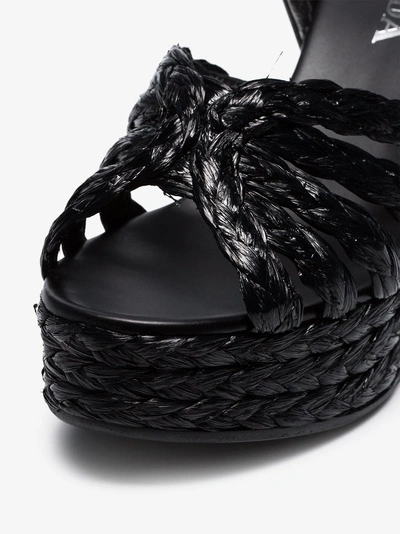 Shop Prada '105' Wedge-sandalen Aus Bast In F0002 Black