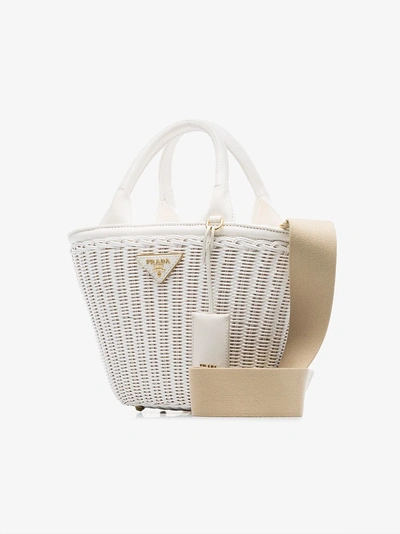Shop Prada White Middolino Straw Bucket Bag