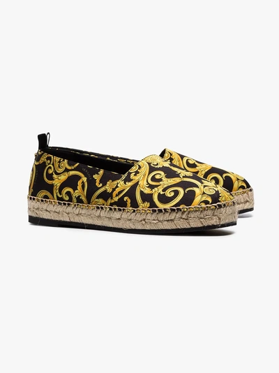 Shop Versace Black And Yellow Tribute Leather Espadrilles