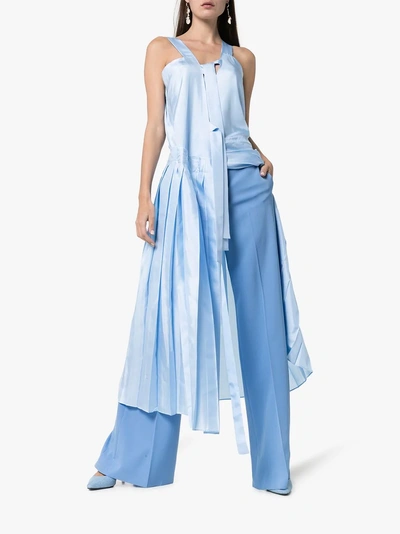 Shop Joseph Emmy Paper Tie-neck Pleated Silk Dress In Blue