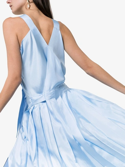 Shop Joseph Emmy Paper Tie-neck Pleated Silk Dress In Blue