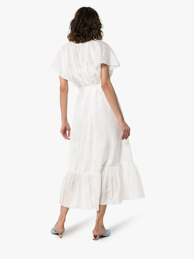 Shop Joseph Eva Tie-waist Ruffled Silk Dress In 0020 White