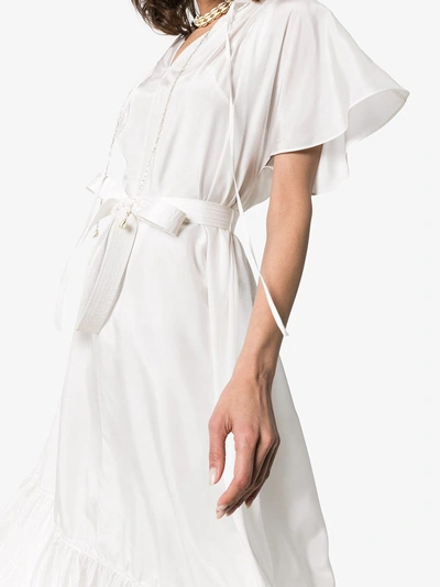 Shop Joseph Eva Tie-waist Ruffled Silk Dress In 0020 White