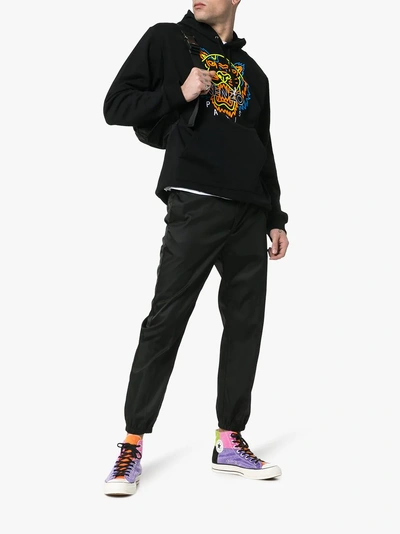 Shop Kenzo Neon Tiger Embroidered Hooded Cotton Jumper In Black