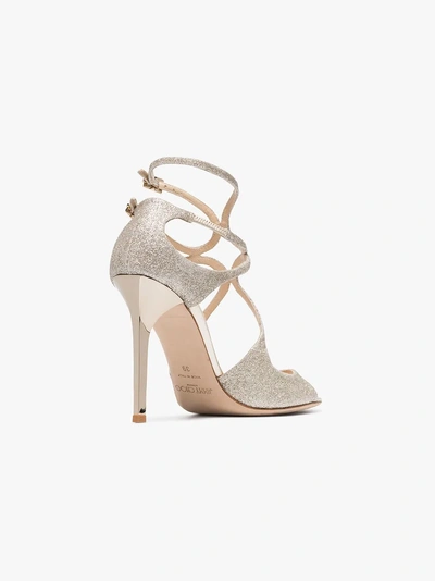 Shop Jimmy Choo Lang 100 Glittered Sandals In Platinum Ice