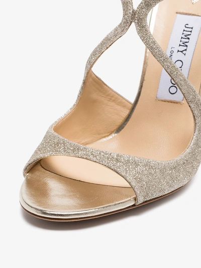 Shop Jimmy Choo Lang 100 Glittered Sandals In Platinum Ice