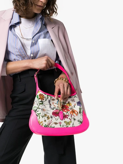 Shop Gucci Jackie Floral Printed Hobo Bag In Pink